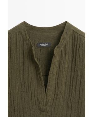 MASSIMO DUTTI Waffle-Knit Linen Blend Shirt Dress - Green