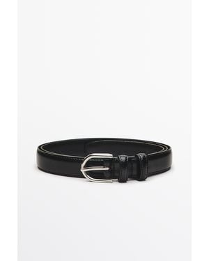 MASSIMO DUTTI Nappa Leather Belt With Topstitching And Oval Buckle - Black