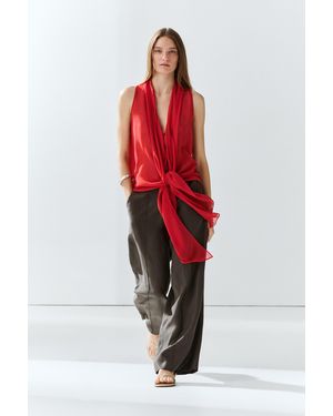 MASSIMO DUTTI 100% Silk Semi-Sheer Top - Red