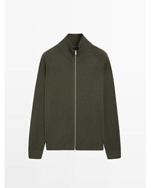 MASSIMO DUTTI Tricot Katoenmix Vest Met Raglanmouwen - Groen