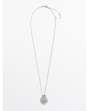 MASSIMO DUTTI Mini Necklace With Lace Piece Pendant - White