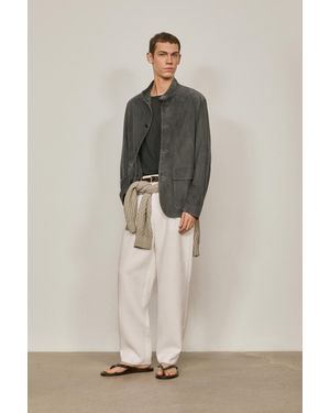 MASSIMO DUTTI Suede Overshirt With Stand-Up Collar - Natural