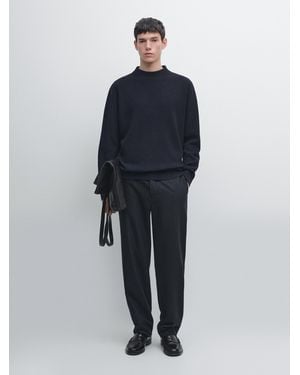 MASSIMO DUTTI Cotton Blend Knit Jumper With Mock Turtleneck - Blue