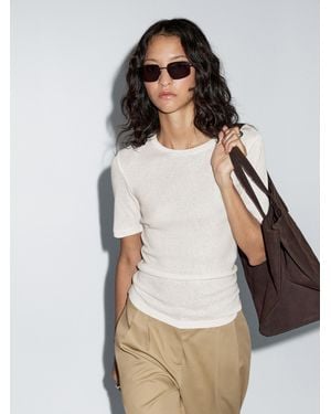 MASSIMO DUTTI Camiseta Manga Corta Mezcla Algodón - Blanco
