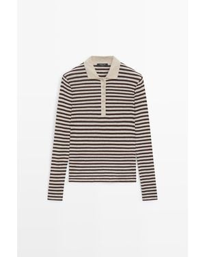 MASSIMO DUTTI Polo Met Lange Mouw, Strepen En Wolmix - Meerkleurig