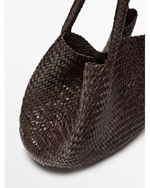 MASSIMO DUTTI Braided Nappa Leather Tote Bag - Black