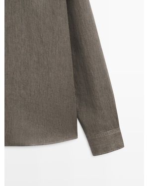 MASSIMO DUTTI 100% Linen Regular Fit Shirt - Grey