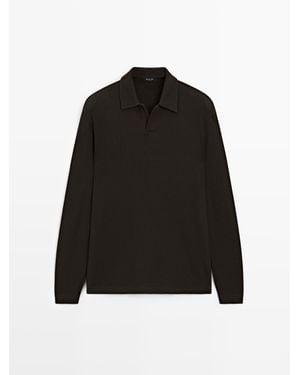 MASSIMO DUTTI Polo Met Structuur En Lange Mouw - Zwart