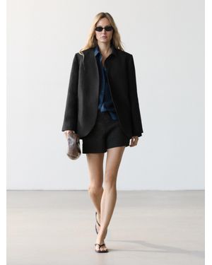 MASSIMO DUTTI Cotton Blend Knit Bermuda Shorts - Black