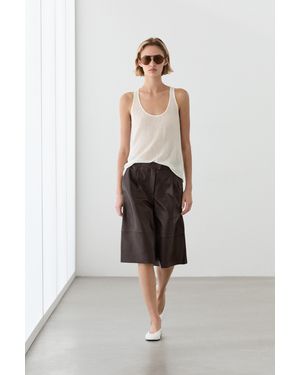 MASSIMO DUTTI Long Nappa Leather Bermuda Shorts - Black