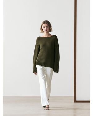 MASSIMO DUTTI Strickpullover Mit Lockerem Strickmuster Aus Baumwollmischgewebe - Weiß