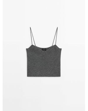 MASSIMO DUTTI 100% Kasjmier Tricot Top Met Bandjes - Meerkleurig