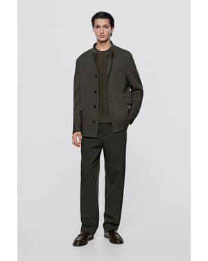 MASSIMO DUTTI 100% Wool Total-Look Trousers - Green