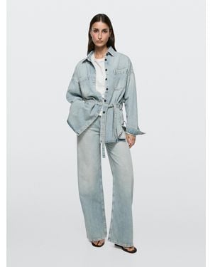 MASSIMO DUTTI Oversize Denim Shirt With Pocket Details - Blue
