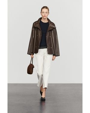 MASSIMO DUTTI Lederjacke Mit Druckknopfleiste Und Nappaleder-Finish - Braun