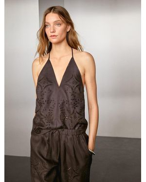 MASSIMO DUTTI Linen Blend Embroidered Balloon Fit Trousers - Brown