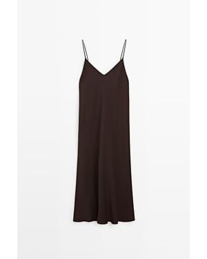 MASSIMO DUTTI Soepelvallende Midi-Jurk Met Spaghettibandjes - Bruin