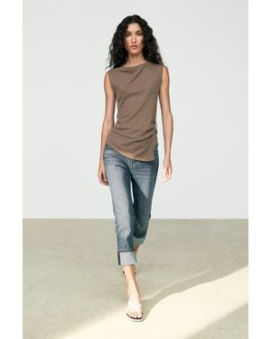MASSIMO DUTTI 100% Cotton Knit Top - Brown