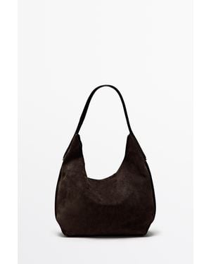 MASSIMO DUTTI Split Suede Leather Mini Bag - Black