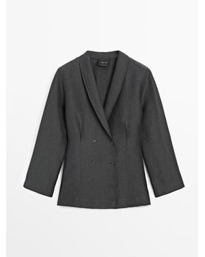 MASSIMO DUTTI Lichtgewicht Double-Breasted Blazer Van Linnenmix - Grijs