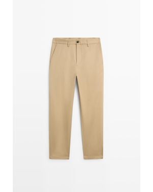MASSIMO DUTTI Straight Fit Broek Van Katoenmix - Naturel