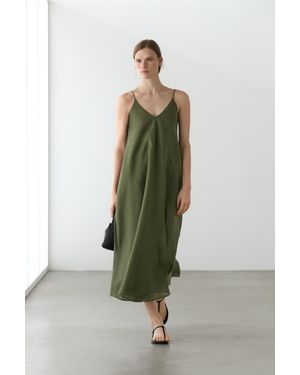 MASSIMO DUTTI Flowing Midi Dress With Thin Straps - Green