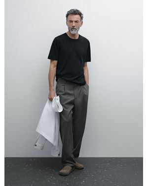 MASSIMO DUTTI Maglia Lavorata A Maniche Corte - Grigio