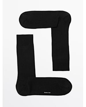 MASSIMO DUTTI Ribbed Cotton Blend Socks - Black