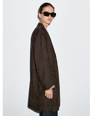 MASSIMO DUTTI Long Suede Leather Coat - Brown