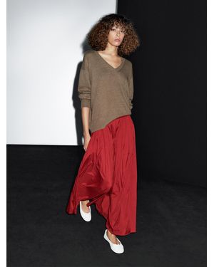 MASSIMO DUTTI Long Technical Box Pleat Skirt - Red