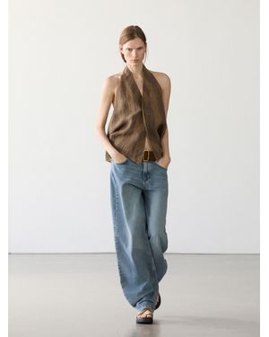 MASSIMO DUTTI Printed Waistcoat With Crossover Neckline - Blue