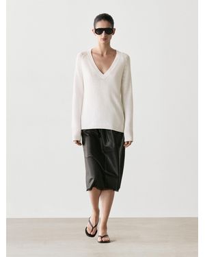 MASSIMO DUTTI Nappa Leather Midi Skirt With Lace Detail - White