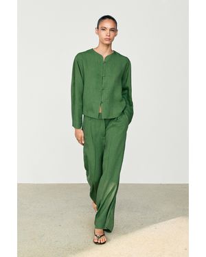 MASSIMO DUTTI Total Look Flowing Overshirt With Button Details - Green