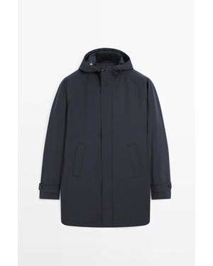 MASSIMO DUTTI Lange Parka Met Capuchon - Blauw
