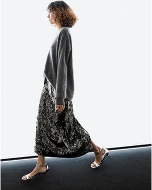 MASSIMO DUTTI Midi Skirt With Sequins - White
