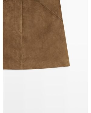 MASSIMO DUTTI Suede Leather Mini Skirt - White