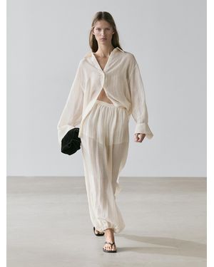 MASSIMO DUTTI Pantalón Bombacho Fluido Detalle Plisado - Neutro