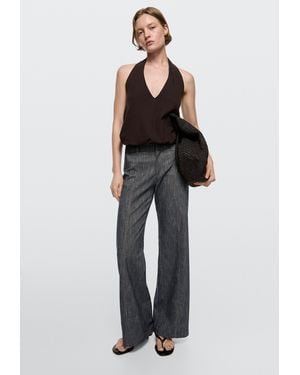 MASSIMO DUTTI Wide-Leg Denim Effect Trousers - Grey