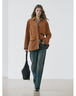 MASSIMO DUTTI Suede Leather Jacket - Brown