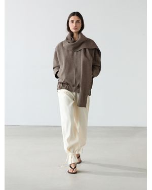 MASSIMO DUTTI Linen Melange Bomber Jacket With Scarf - Brown