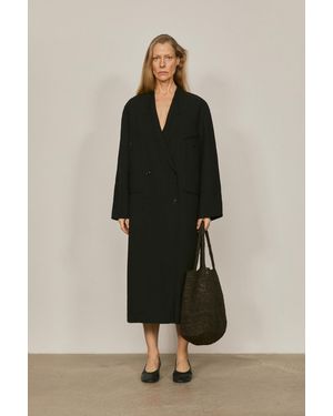 MASSIMO DUTTI Long Double-Breasted Trench Coat - Black