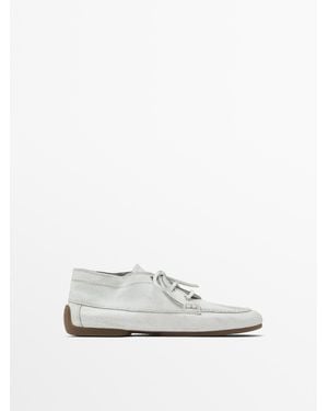 MASSIMO DUTTI Craquelé Leren Bootschoenen - Wit