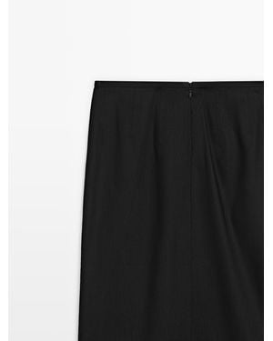 MASSIMO DUTTI Straight Linen Blend Midi Skirt - Black