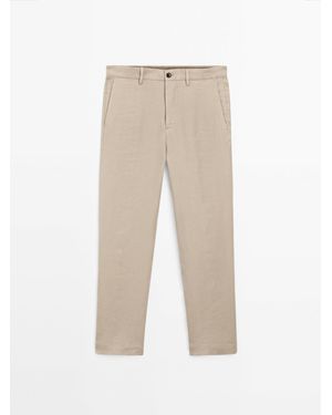 MASSIMO DUTTI Flowing 100% Linen Trousers - Natural