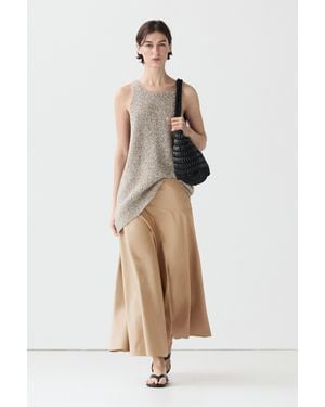 MASSIMO DUTTI Falda Midi Canesú Vuelo - Neutro
