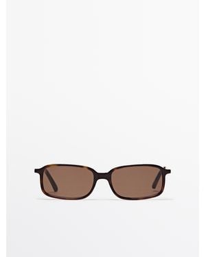 MASSIMO DUTTI Contrast Rectangular Sunglasses - Brown