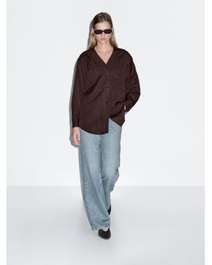 MASSIMO DUTTI V-Neck Shirt With Pockets - Brown