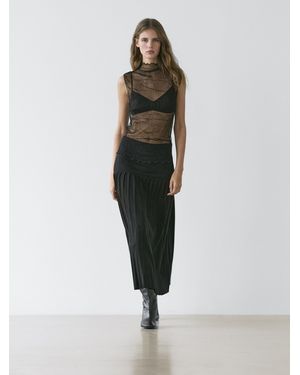 MASSIMO DUTTI Midi Skirt With Box Pleats - Black