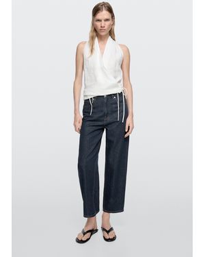 MASSIMO DUTTI Mid-Waist Wide-Leg Cropped Jeans - Blue