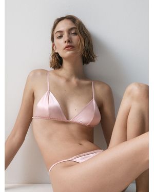 MASSIMO DUTTI Tanga Seda Detalle Encaje - Rosa